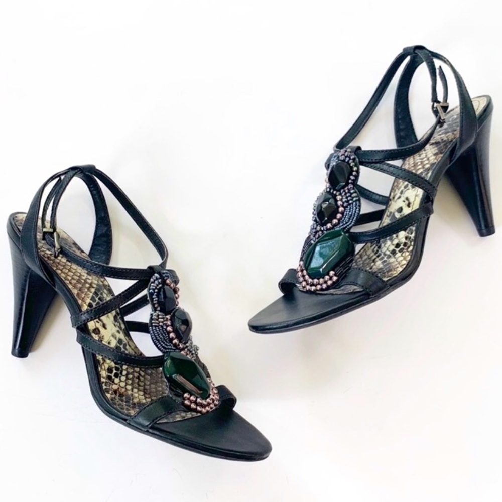 Gianni Bini Stone and Bead Strappy Heel Leather Sandals 8.5 - Picture 9 of 12